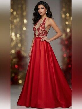 TLC Say Yes To The Prom Elegant Red Halter Evening Gown